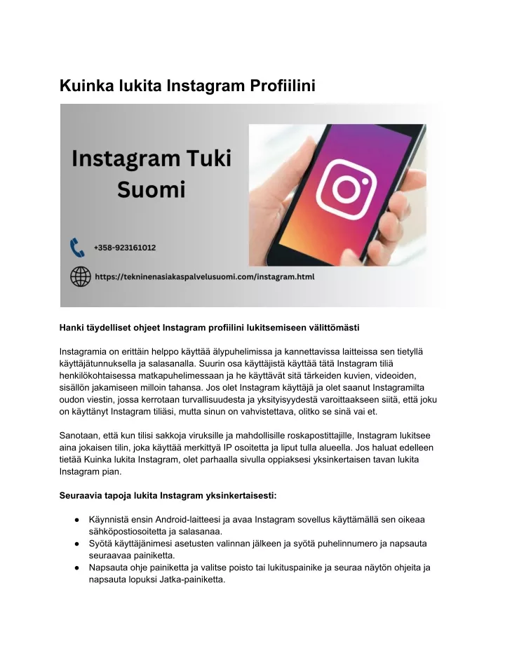 kuinka lukita instagram profiilini