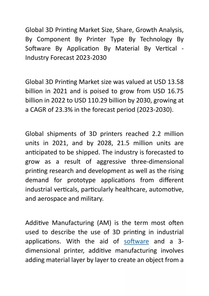 global 3d printing market size share growth