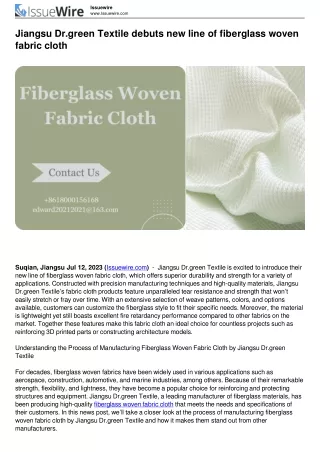 Jiangsu Dr.green Textile debuts new line of fiberglass woven fabric cloth