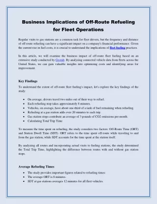 business implications of off route refueling