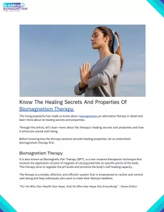 Know The Healing Secrets And Properties Of Biomagnetism Therapy