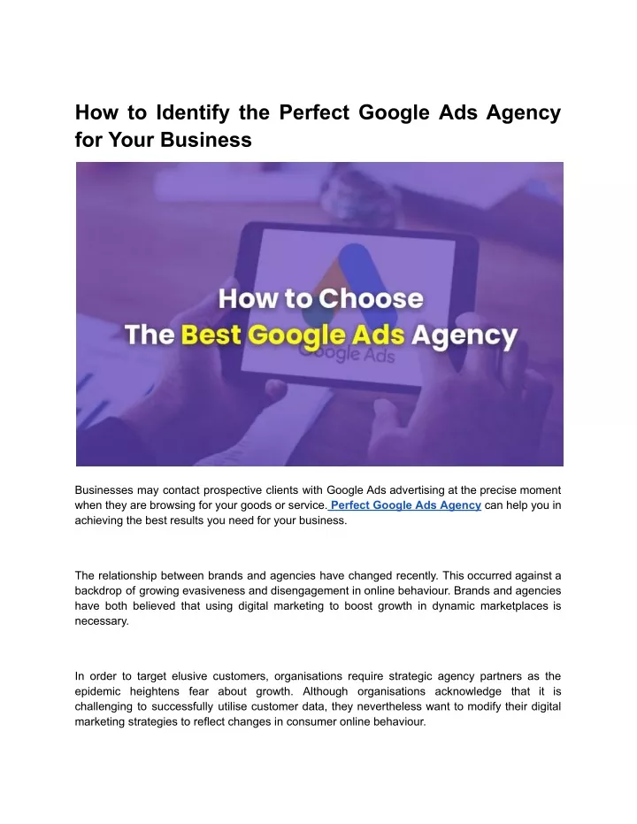 how to identify the perfect google ads agency