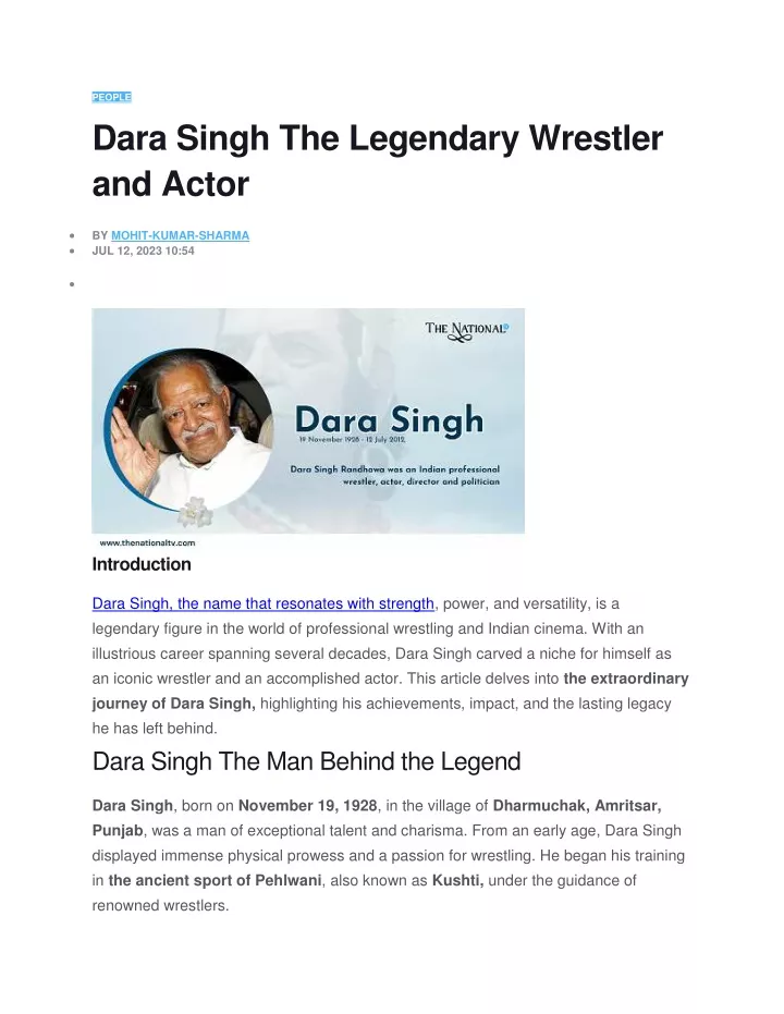 people dara singh the legendary wrestler and actor