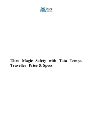 Ultra Magic Safety with Tata Tempo Traveller Price & Specs