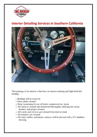 Interior Detailing Services in Southern California