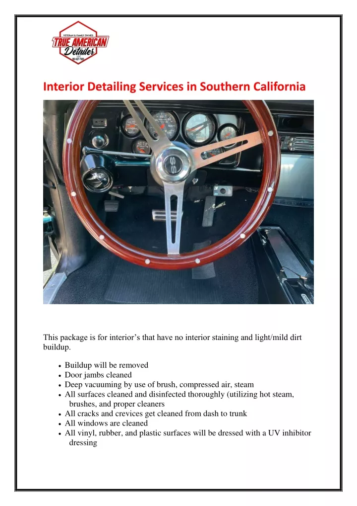 interior detailing services in southern california