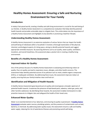 Healthy Homes Assessment Ensuring a Safe and Nurturing Environment for Your Family