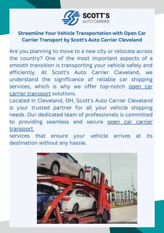 Streamline Your Vehicle Transportation with Open Car Carrier Transport by Scott's Auto Carrier Cleveland
