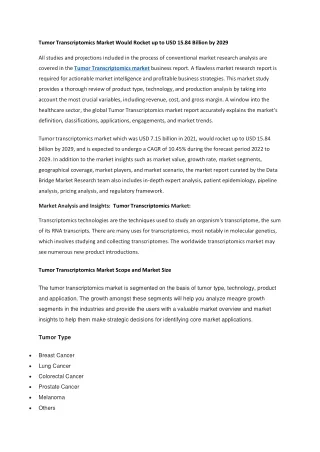 tumor transcriptomics market would rocket