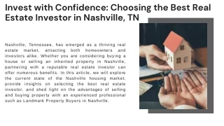 Invest with Confidence: Choosing the Best Real Estate Investor in Nashville, TN
