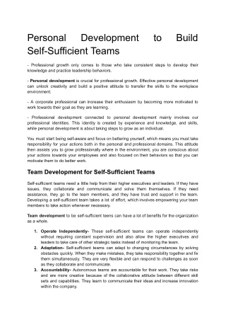 Personal Development to Build Self-Sufficient Teams