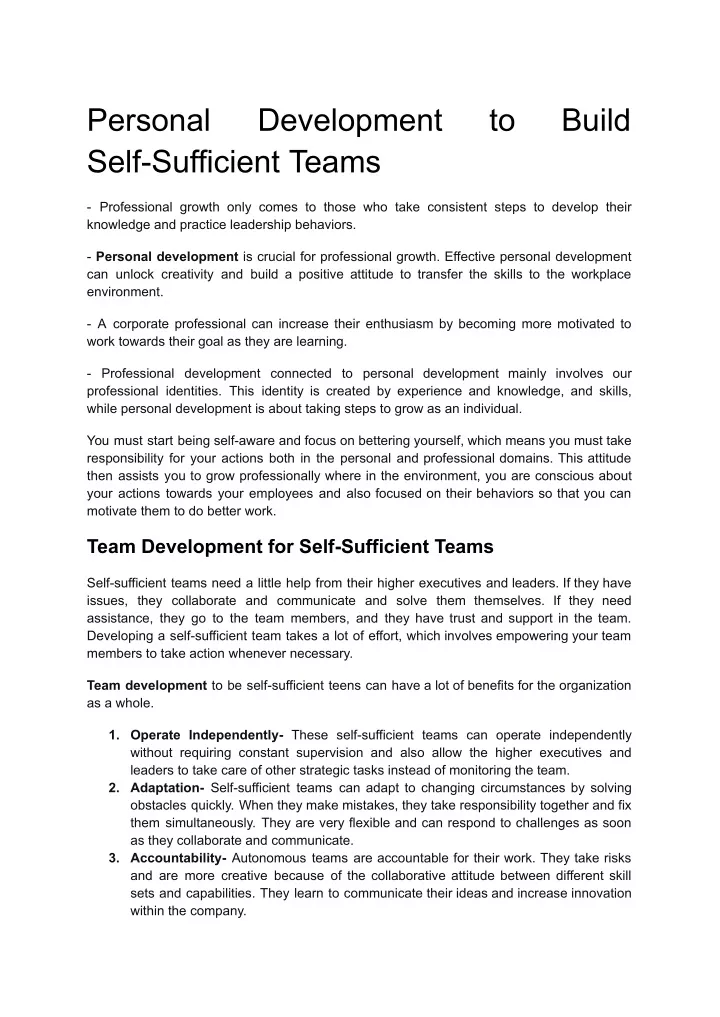personal self sufficient teams