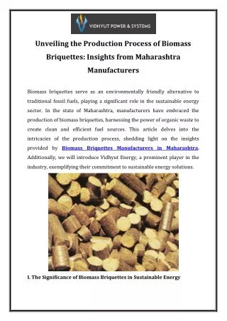 Unveiling the Production Process of Biomass Briquettes Insights from Maharashtra Manufacturers