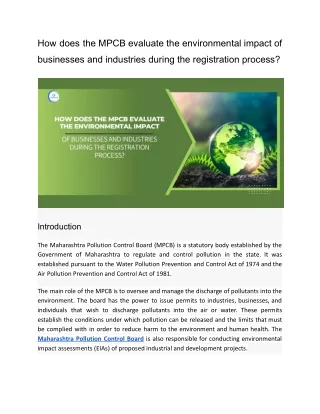 how does the mpcb evaluate the environmental