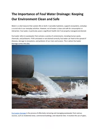 The Importance of Foul Water Drainage: Keeping Our Environment Clean and Safe