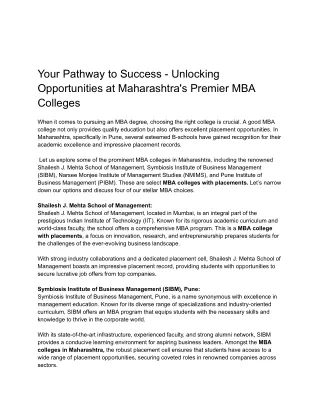 Your Pathway to Success - Unlocking Opportunities at Maharashtra's Premier MBA Colleges