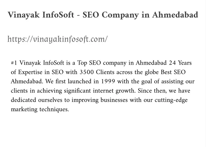 vinayak infosoft seo company in ahmedabad