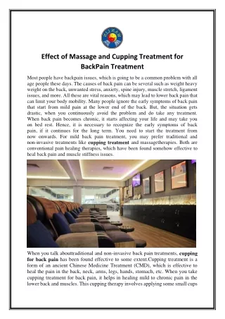 Effect of Massage and Cupping Treatment for BackPain Treatment
