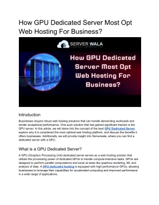 how gpu dedicated server most opt web hosting