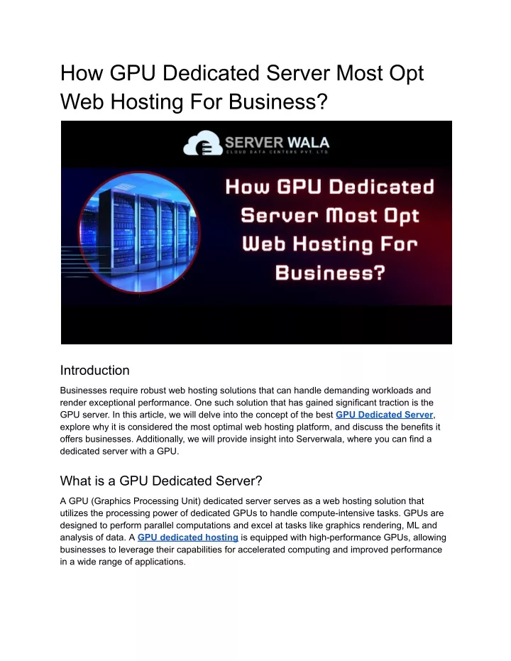 how gpu dedicated server most opt web hosting