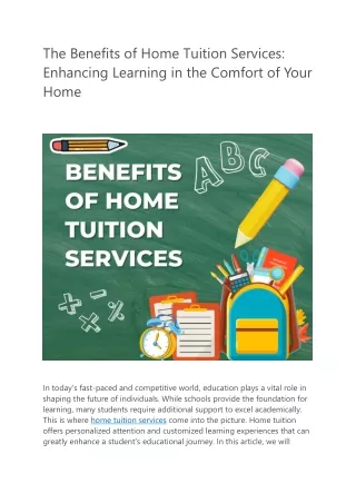 Benefits of home tuition services