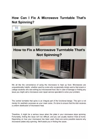 How Can I Fix A Microwave Turntable That's Not Spinning