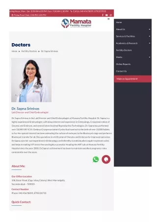 Dr. Sapna Srinivas - Mamata Fertility Hospital