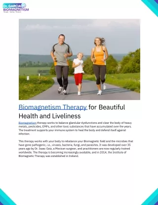 Biomagnetism Therapy for Beautiful Health and Liveliness