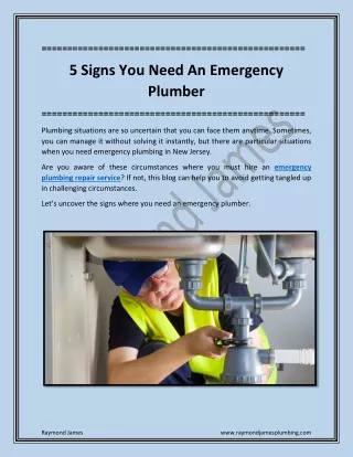 5 Signs You Need An Emergency Plumber