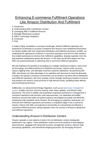 Enhancing E-commerce With Amazon Distribution And Fulfillment