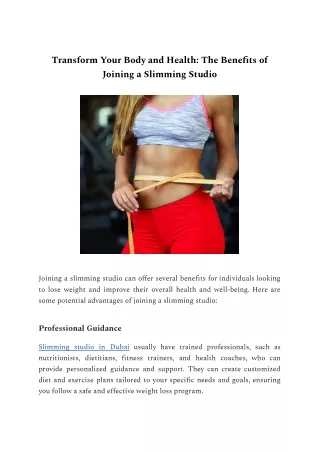 Transform Your Body and Health-The Benefits of Joining a Slimming Studio