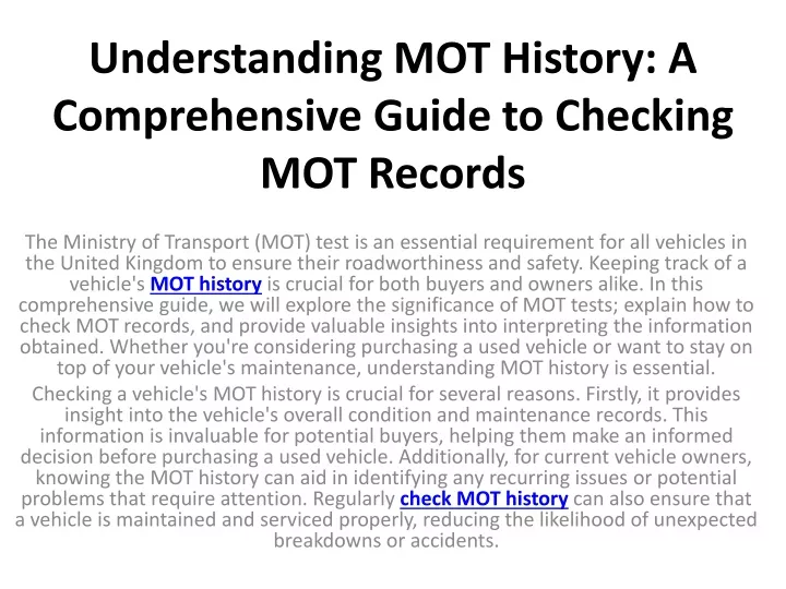 understanding mot history a comprehensive guide to checking mot records