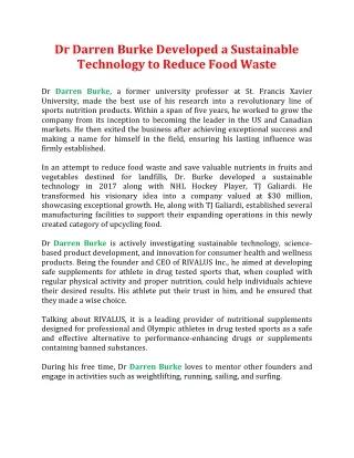 Dr Darren Burke Developed a Sustainable Technology to Reduce Food Waste