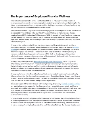 The Importance of Employee Financial Wellness