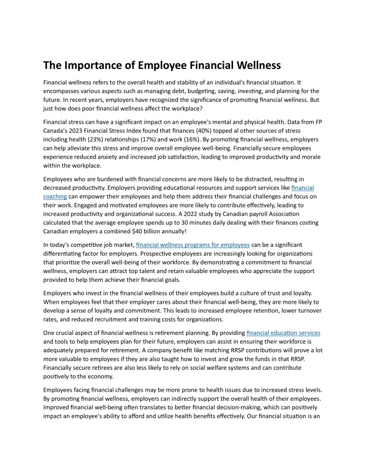 the importance of employee financial wellness