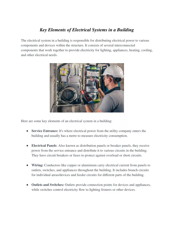 key elements of electrical systems in a building