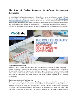 The Role of Quality Assurance in Software Development Companies