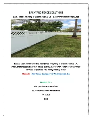 Best Fence Company In Westmorland, Ca | Backyardfencesolutions.net