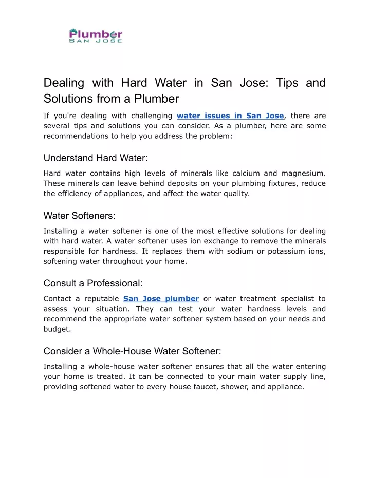 dealing with hard water in san jose tips