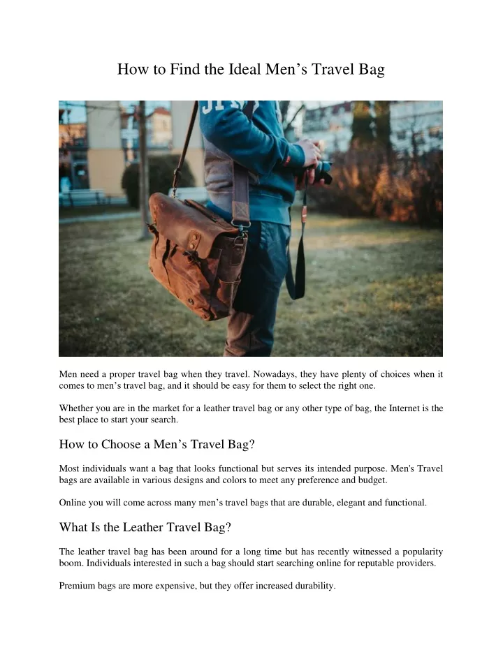 how to find the ideal men s travel bag