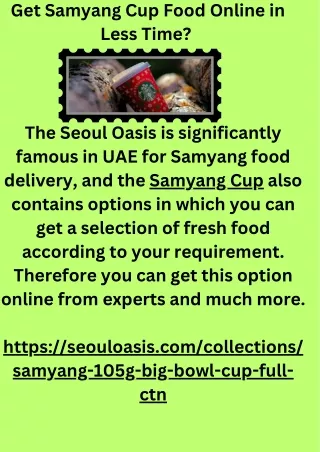 Get Samyang Cup Food Online in Less Time