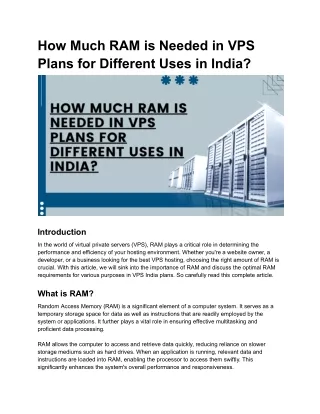 How Much RAM is Needed in VPS Plans for Different Uses in India