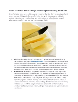 Grass-Fed Butter and its Omega-3 Advantage Nourishing Your Body
