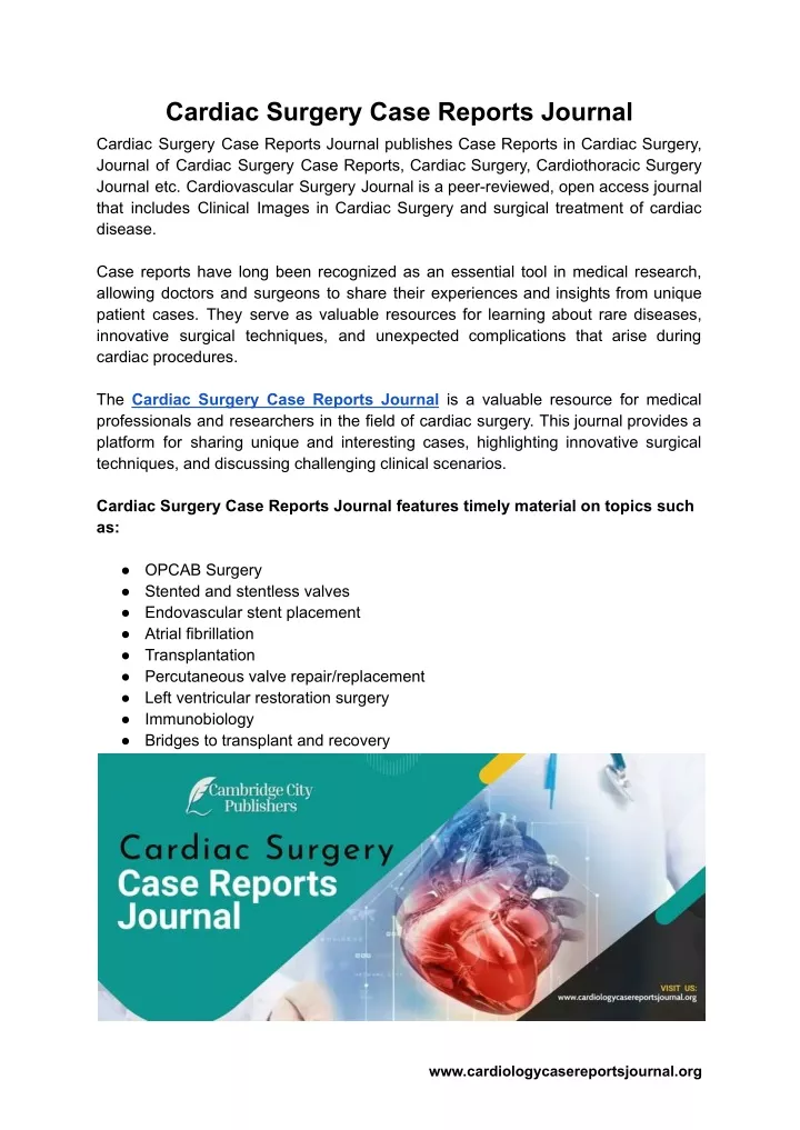 cardiac surgery case reports journal