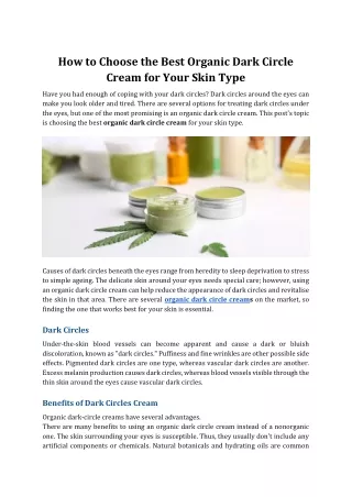 How to Choose the Best Organic Dark Circle Cream for Your Skin Type