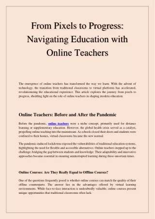 From Pixels to Progress Navigating Education with Online Teachers