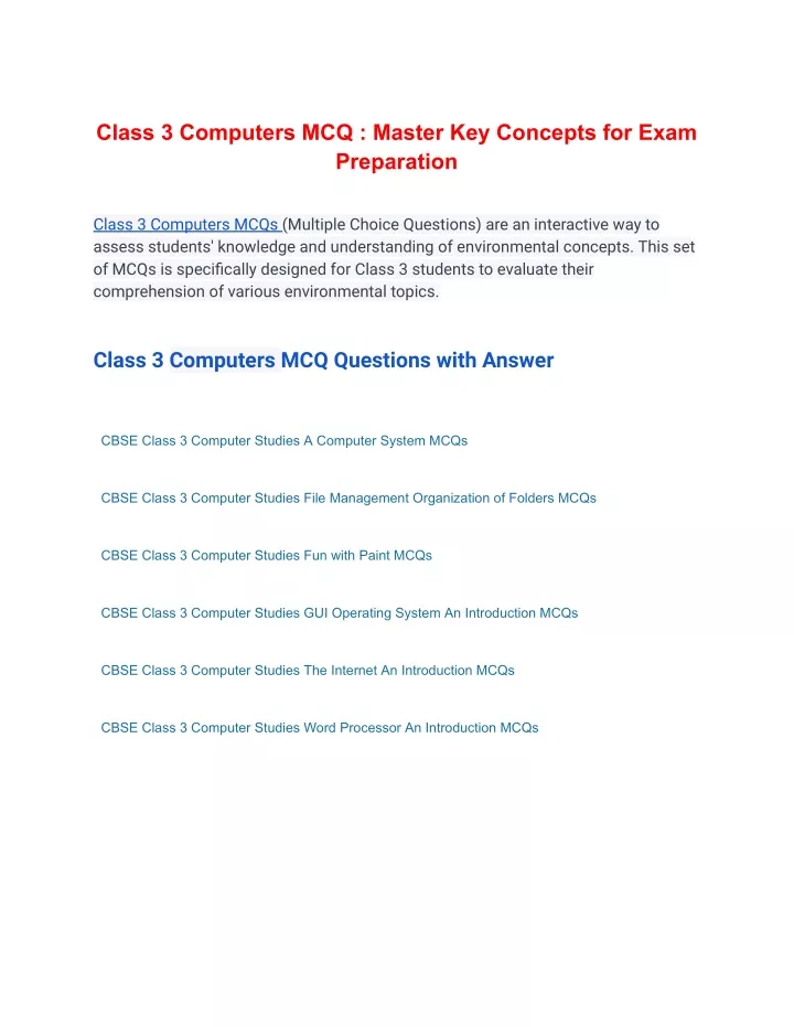 class 3 computers mcq master key concepts