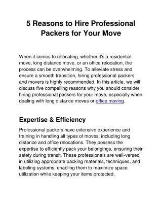 5 Reasons to Hire Professional Packers for Your Move