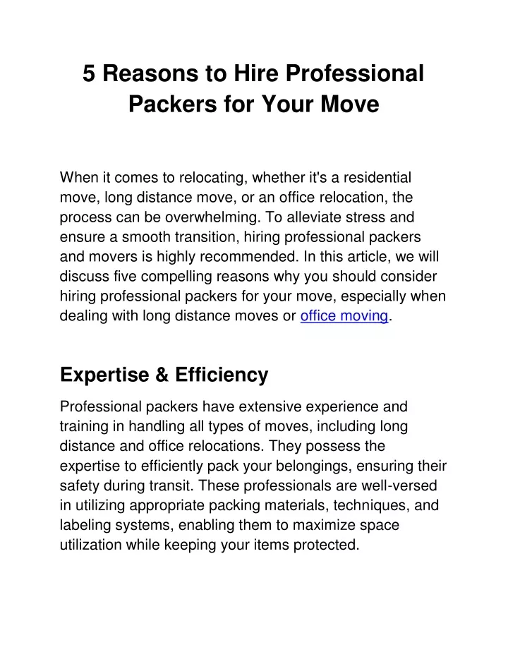 5 reasons to hire professional packers for your