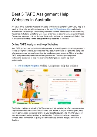 Best 3 TAFE Assignment Help Websites In Australia